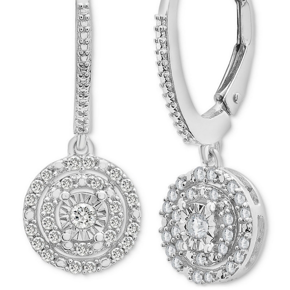 Geniune Diamond leverback earrings   full quarter caret ss NWT - Picture 8 of 17